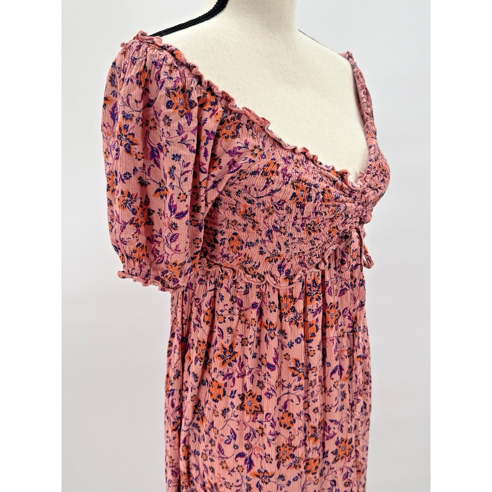 Easel Floral Babydoll Tiered Smocked Midi Dress Medium Ruched Cottagecore Boho